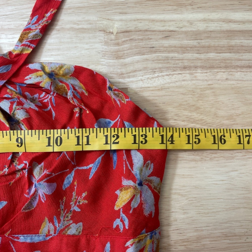 Kimchi Blue Red Floral Halter Maxi Dress Keyhole Cutout Slit Size 0 NWT - Picture 10 of 12
